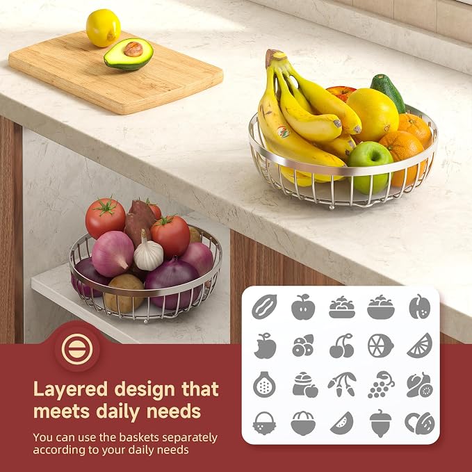 Sevenblue 2 Tier Fruit Bowl for Kitchen Counter - Image 4