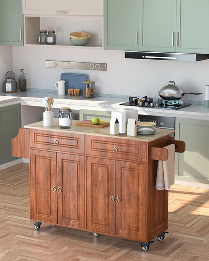 Kitchen Island with Drop Leaf and Storage, on Wheels Two Drawers, Large Storage - Image 9