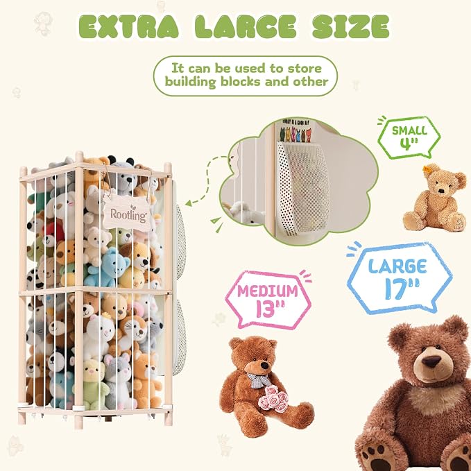 Stuffed Animal Storage & Organizer, 54 inch Tall Wooden Cute Zoo Toy Holder - Image 5