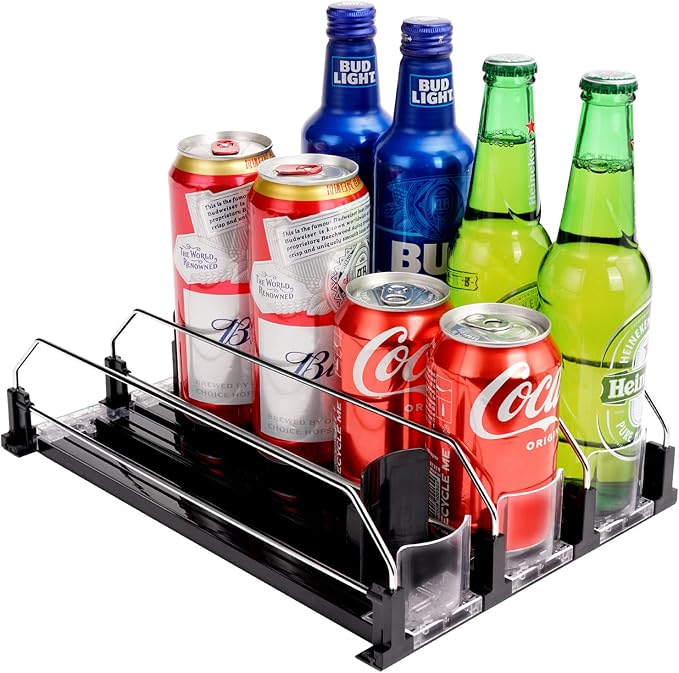 Drink Dispenser for Refrigerator, Self-Pushing Soda Can Organizer for Fridge by BingoHive