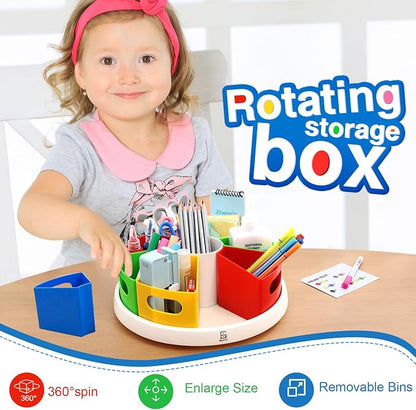360 Degree Rotating Kids Desk Organizer, Colorful Art Supply Storage and - Image 3