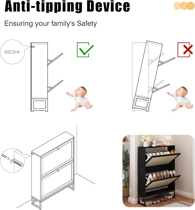 Rattan Shoe Cabinet with 2 Flip Drawers, Simple Setup Hidden Shoe Rack - Image 7