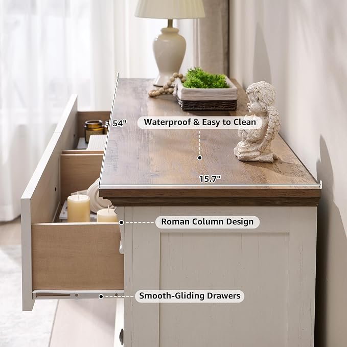 Farmhouse 6 Drawers Dresser for Bedroom, Wooden Dresser TV Stand - Image 7
