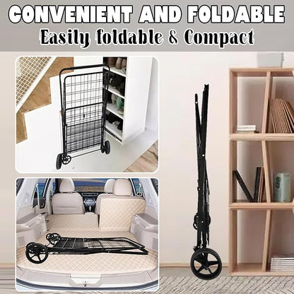 Foldable Shopping Cart with Waterproof Bag, Swivel Wheels & Double Basket | - Image 6