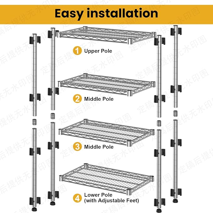 Metal Shelving Unit 4 Tier Storage Shelves Rack Metal Shelf Adjustable Wire - Image 8