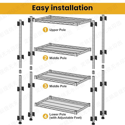 4- Shelf Storage Shelves Wire Shelving Unit Adjustable Metal Shelving Sturdy - Image 7