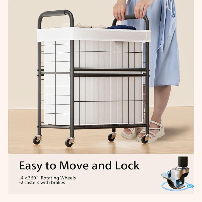 Laundry Hamper 2 Section, 110L Rolling Laundry Sorter Basket - Image 4