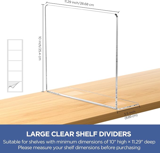 HBlife Acrylic Shelf Dividers for Closet Organization, 6 Pack Clear Sturdy - Image 3