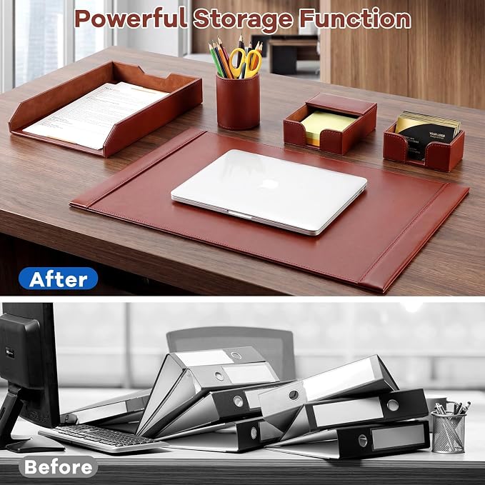 5 Pcs Bonded Leather Desk Organizer Accessories Set 30 x 18 Inch Leather Desk - Image 5