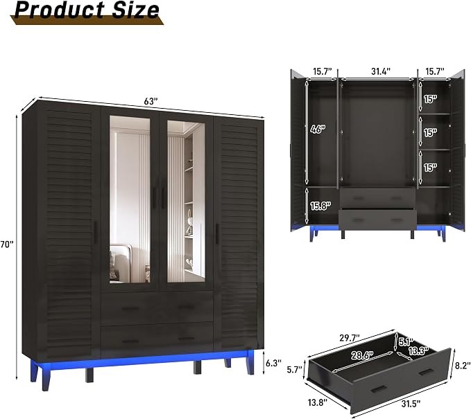 jiteentarou 4 Door Armoire Wardrobe Closet Cabinet - Image 2