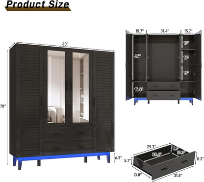 jiteentarou 4 Door Armoire Wardrobe Closet Cabinet - Image 2
