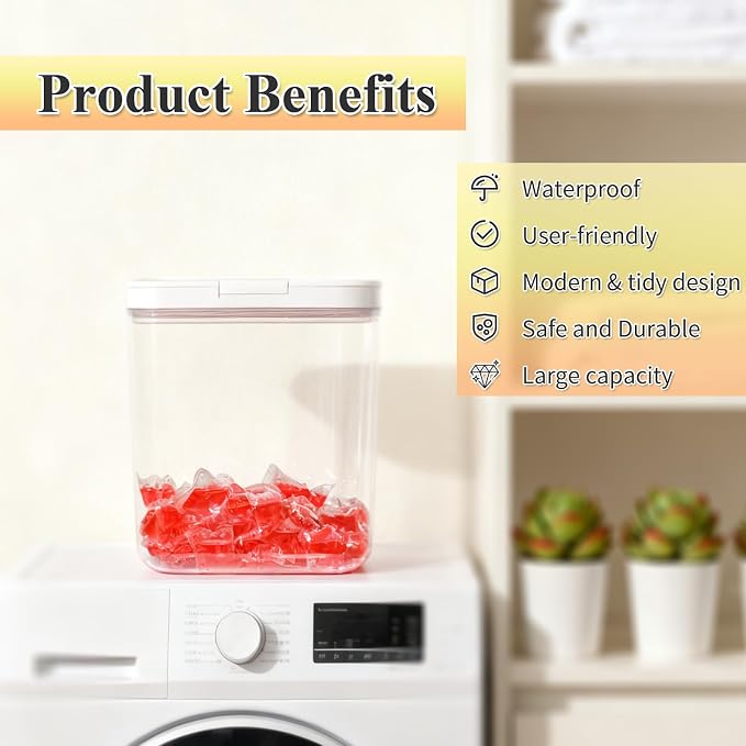 Gute Laundry Pod Holder with Lid - 186oz Sealed Automatic Pop-Up Dispenser - Image 6