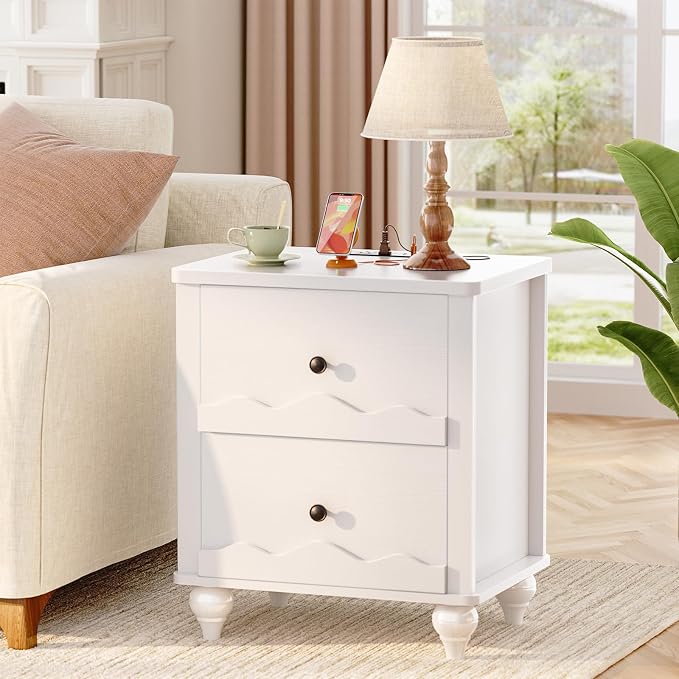 Cyclysio Nightstand with Charging Station, Side End Table with 2 Drawers - Image 7