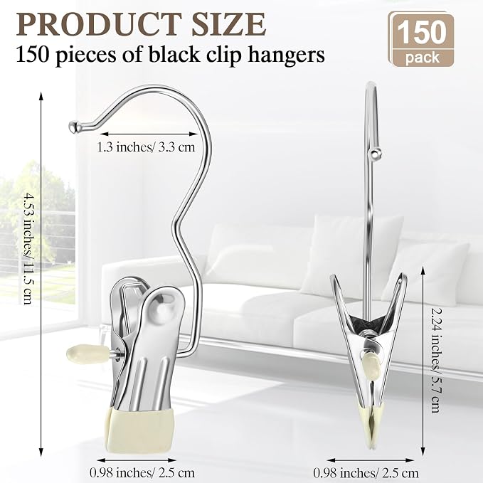 Yinder 150 Pcs Boot Hangers Clips Laundry Hooks Hanging Stainless Steel Clothes - Image 2