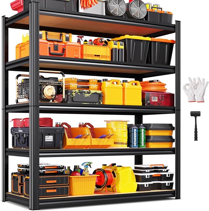 Storage Shelves, Adjustable Shelving Unit, 5T Wood Garage Shelving, Heavy Duty by KORVENA