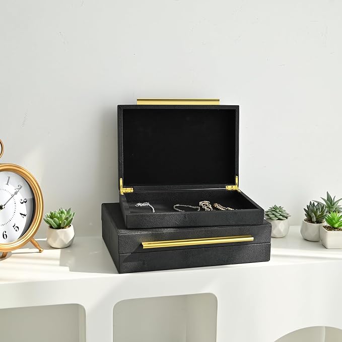Faux Shagreen Leather Jewelry Boxes Set of 2 - Image 6