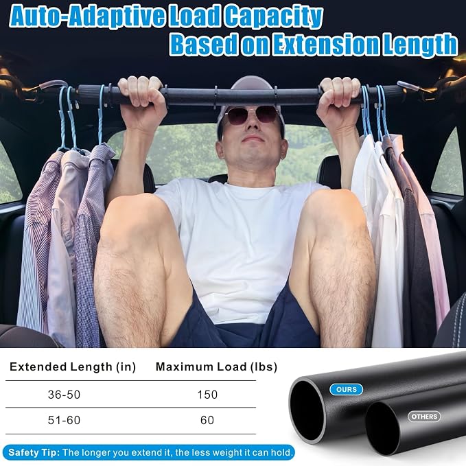 Car Travel Clothes Hanger Bar Expandable 36''-60'' | Clothing Rack - Image 3
