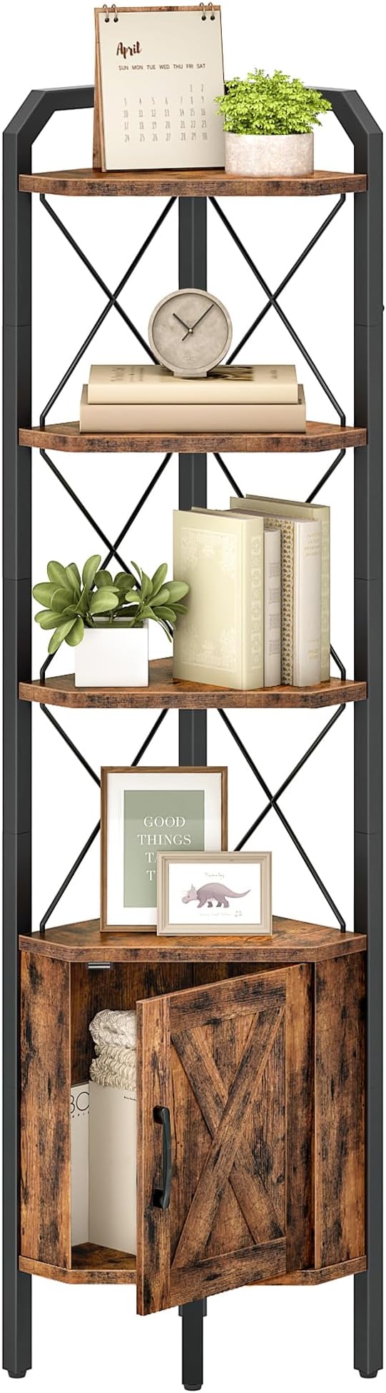 62.2" Corner Shelf with Cabinet, 4-Tier Tall Corner Bookshelf with X-Shaped and by Choezon