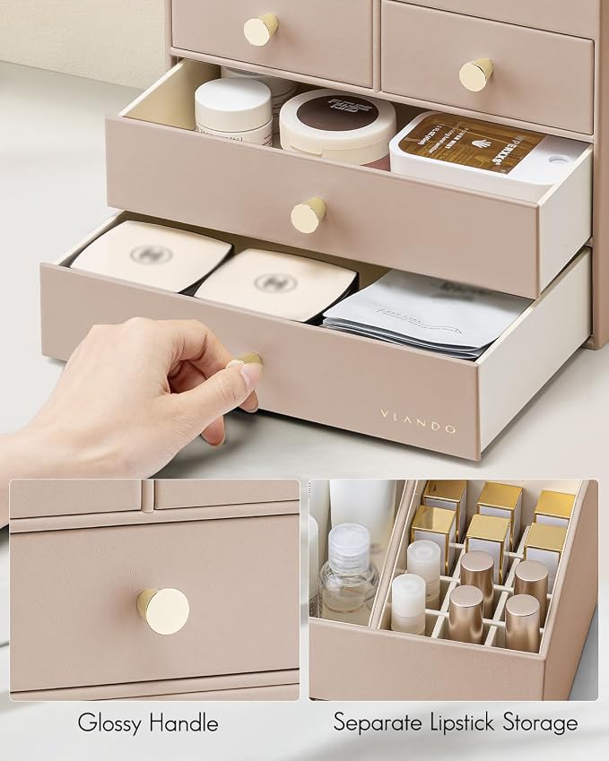 Vlando Makeup Organizer Countertop, Large Vanity Organizer PU Leather Make up - Image 5