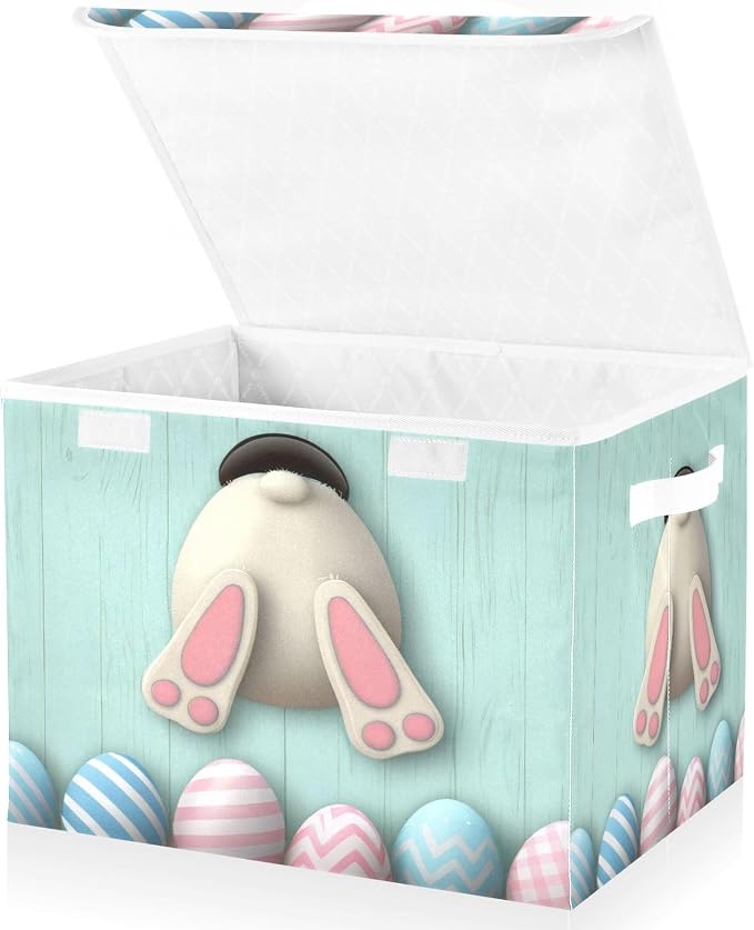 Easter Bunny Storage Bins with Lids and Carrying Handle, Foldable Storage Boxes - Image 2