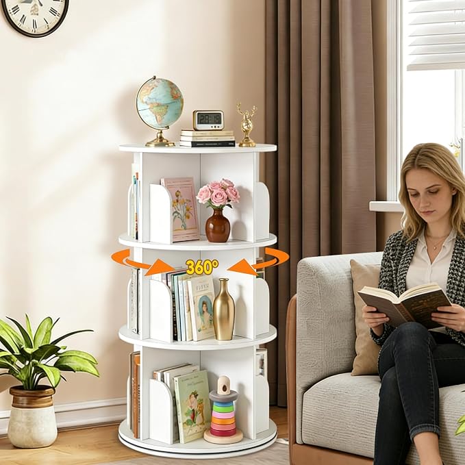 RUNSUNSPRI 3 Tier Rotating Bookshelf Tower Spinning Bookshelf Revolving by RUNSUNSPRI