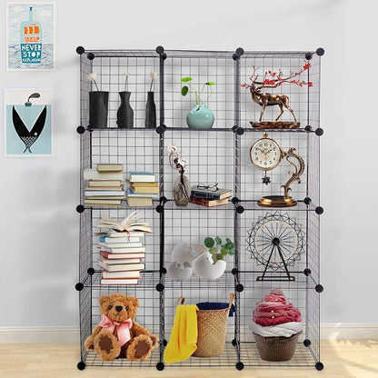 HAPPYGRILL 12-Cube Metal Wire Storage Cubes, Customizable Metal Rack Bookcase - Image 5