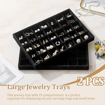 Large Velvet Jewelry Tray 2 Pack Stackable Jewelry Display Drawer Inserts Trays - Image 2