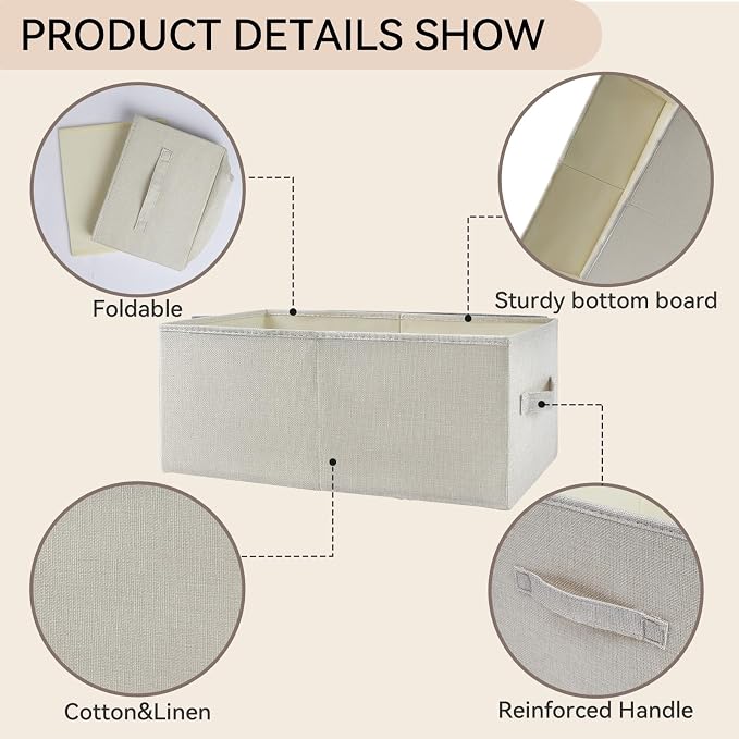 3 Pack Linen Storage Baskets - Image 3