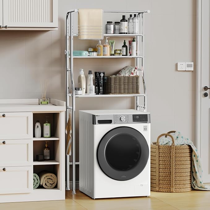 Over The Washer and Dryer Storage Shelf, 3 Tier Laundry Room Metal Drying Rack - Image 2