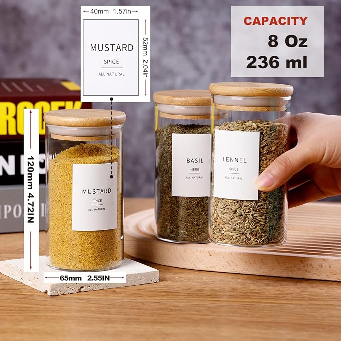 12 Pcs Glass Spice Jars With Bamboo Airtight Lids, 8oz Thicken Spice Containers - Image 2