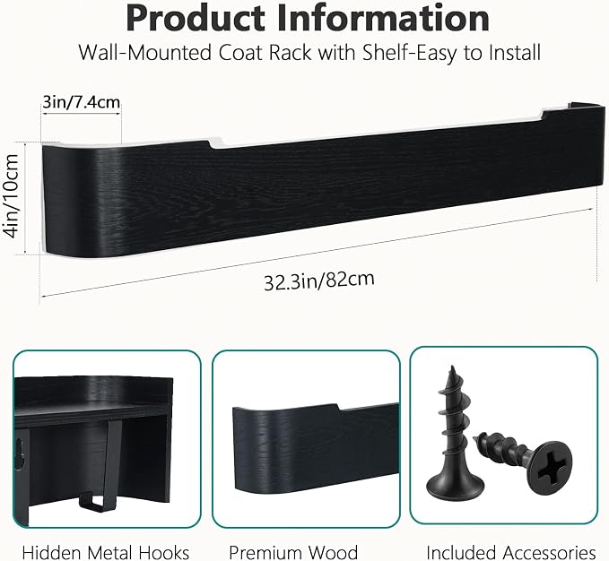 Coat Rack Wall Mount with Hidden Hooks Modern Key Holder Wood Entryway Hook - Image 3