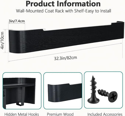 Coat Rack Wall Mount with Hidden Hooks Modern Key Holder Wood Entryway Hook - Image 3
