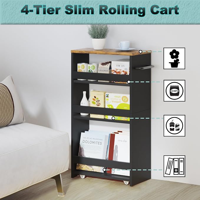 MARTY Rolling Storage Cart 7.9" W, 4-Tier Kitchen Cart - Image 7