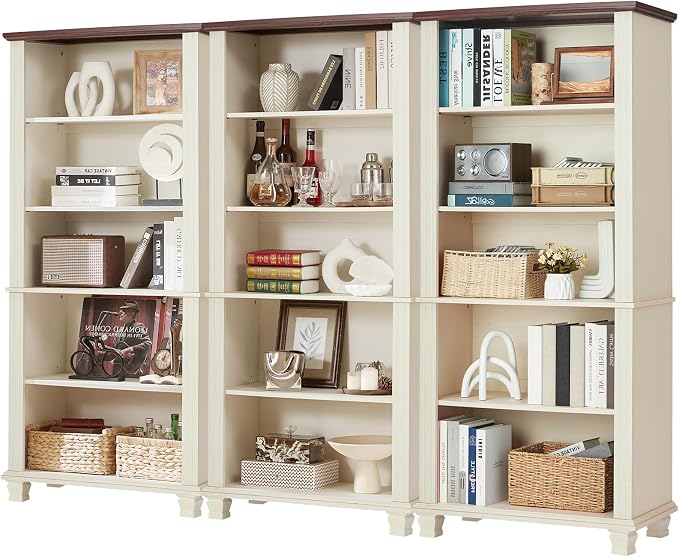70" Tall White Bookshelf, 5 Tier Wood Book Shelf by SAVORLIFEFurniture