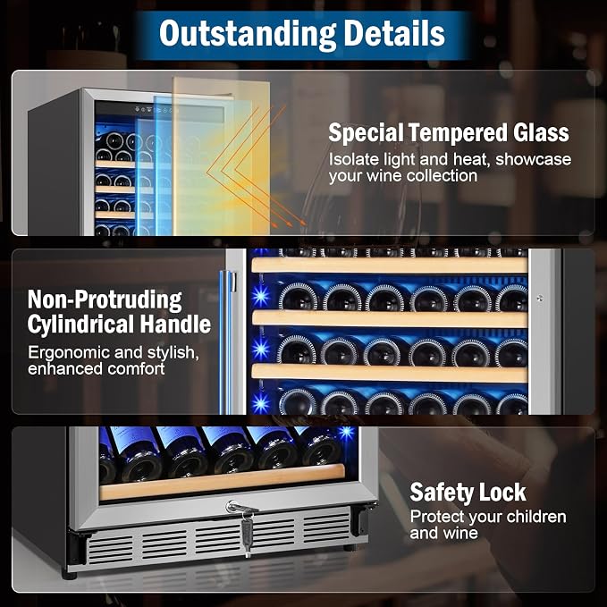 Wine Fridge 24 Inch, 190 Bottles Freestanding or Built-in Wine Cooler - Image 4