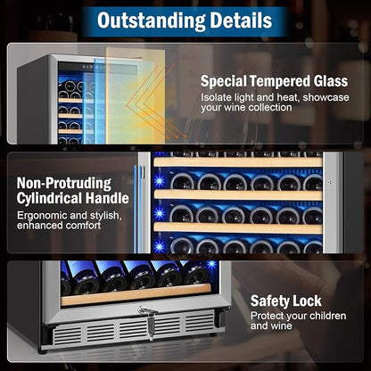 Wine Fridge 24 Inch, 190 Bottles Freestanding or Built-in Wine Cooler - Image 4