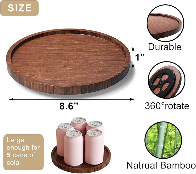 Lazy Susan Organizer for Kitchen, Bamboo Turntable for Cabinet, Small（Brown） - Image 6