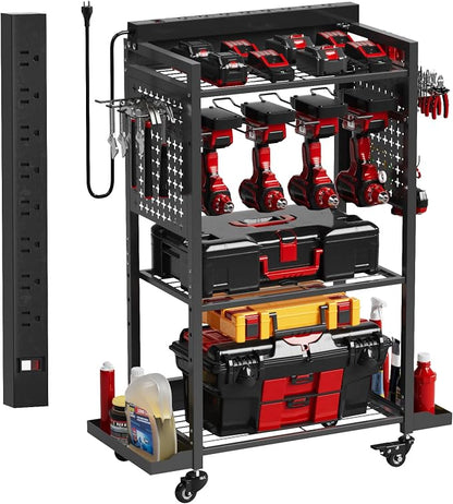 Power Tool Organizer Cart with 8 Power Outlet & Adjustable Storage, Garage by VDEVY