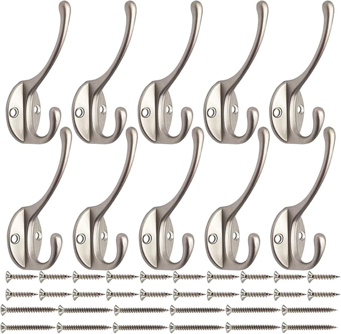 IBosins 10 Pack Heavy Duty Dual Coat Hooks Wall Mounted by IBosins