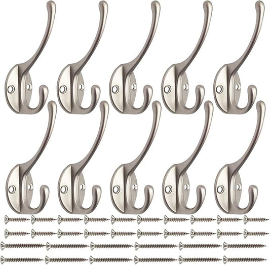 IBosins 10 Pack Heavy Duty Dual Coat Hooks Wall Mounted by IBosins