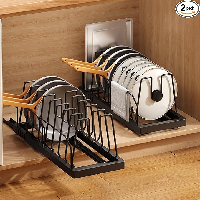 2 Pack Pots and Pans Organizer Under Cabinet, 21.6" Deep Pull Out Pot Lid by MUSTORN