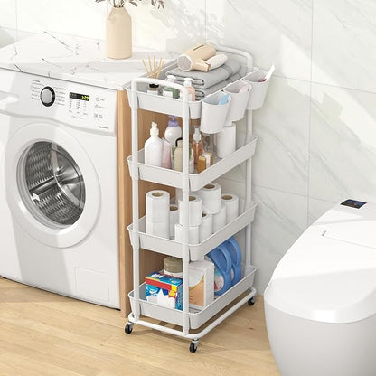 JIUYOTREE 4-Tier Plastic Rolling Storage Cart Utility Cart - Image 3