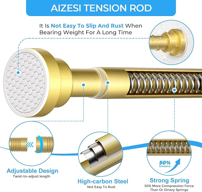AIZESI Spring Tension Curtain Rod No Drilling 45 to 77 Inch, 7/8" Diameter - Image 3
