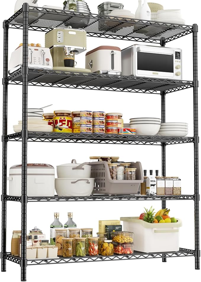 Storage Shelves Heavy Duty, 5-Tier Adjustable Metal Utility Rack, Wire Shelf by ROOMTEC