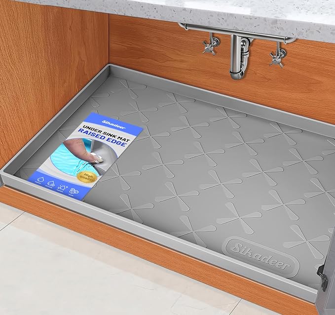 SIKADEER 22" x 22" Under Sink Mat Waterproof, Silicone Mat Kitchen Drawer Shelf by SIKADEER
