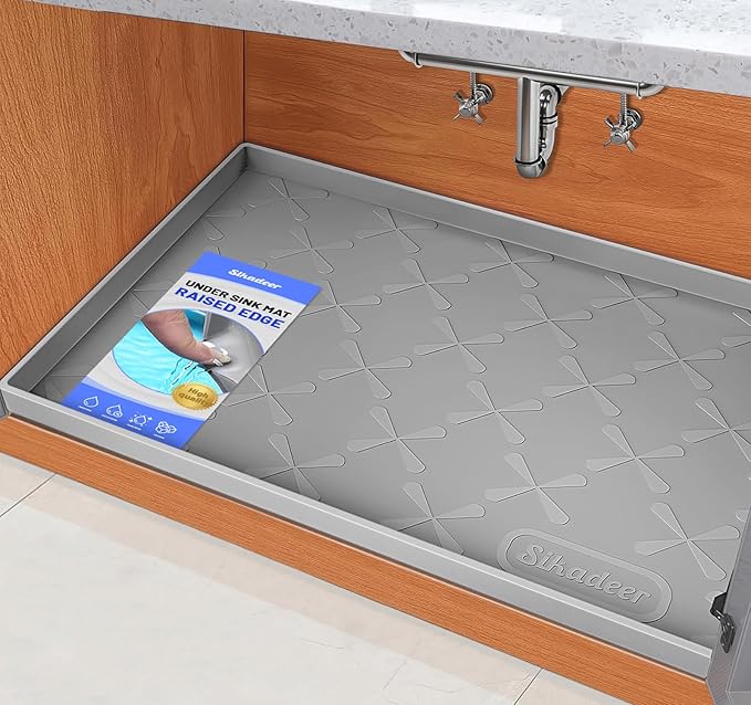 SIKADEER 37" x 19" Under Sink Mat Waterproof, Silicone Mat Kitchen Drawer Shelf by SIKADEER
