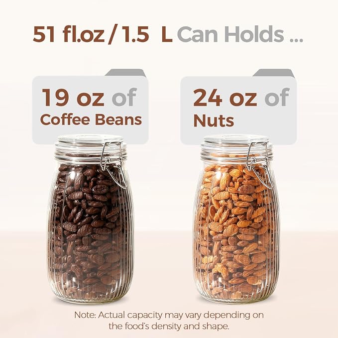 ComSaf Airtight Glass jar with lid 51oz Set of 3, Glass Storage Containers with - Image 5