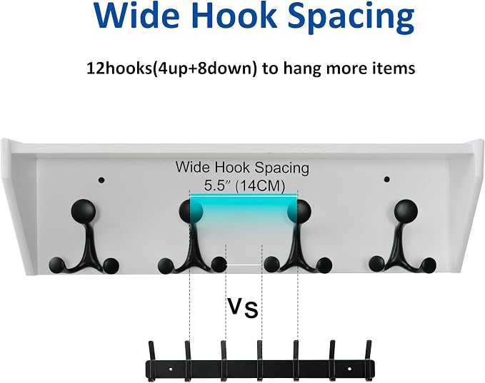 WEBI Wall Shelf with Hooks Underneath, 24” Long Wall Mounted Coat Rack with - Image 3