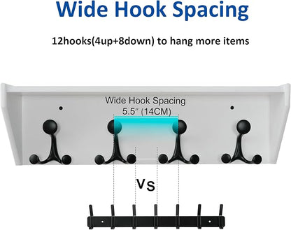 WEBI Wall Shelf with Hooks Underneath, 24” Long Wall Mounted Coat Rack with - Image 3