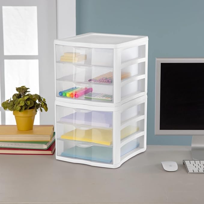 3 Drawer Clear Plastic Storage Drawer Unit – Stackable Countertop Desktop - Image 6